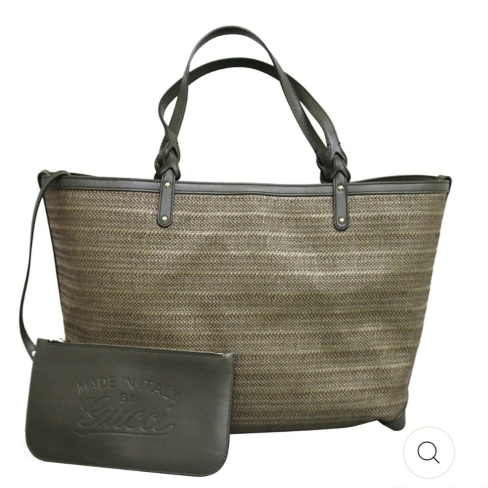 Rare Gucci Green Straw Leather Large Craft Tote Bag